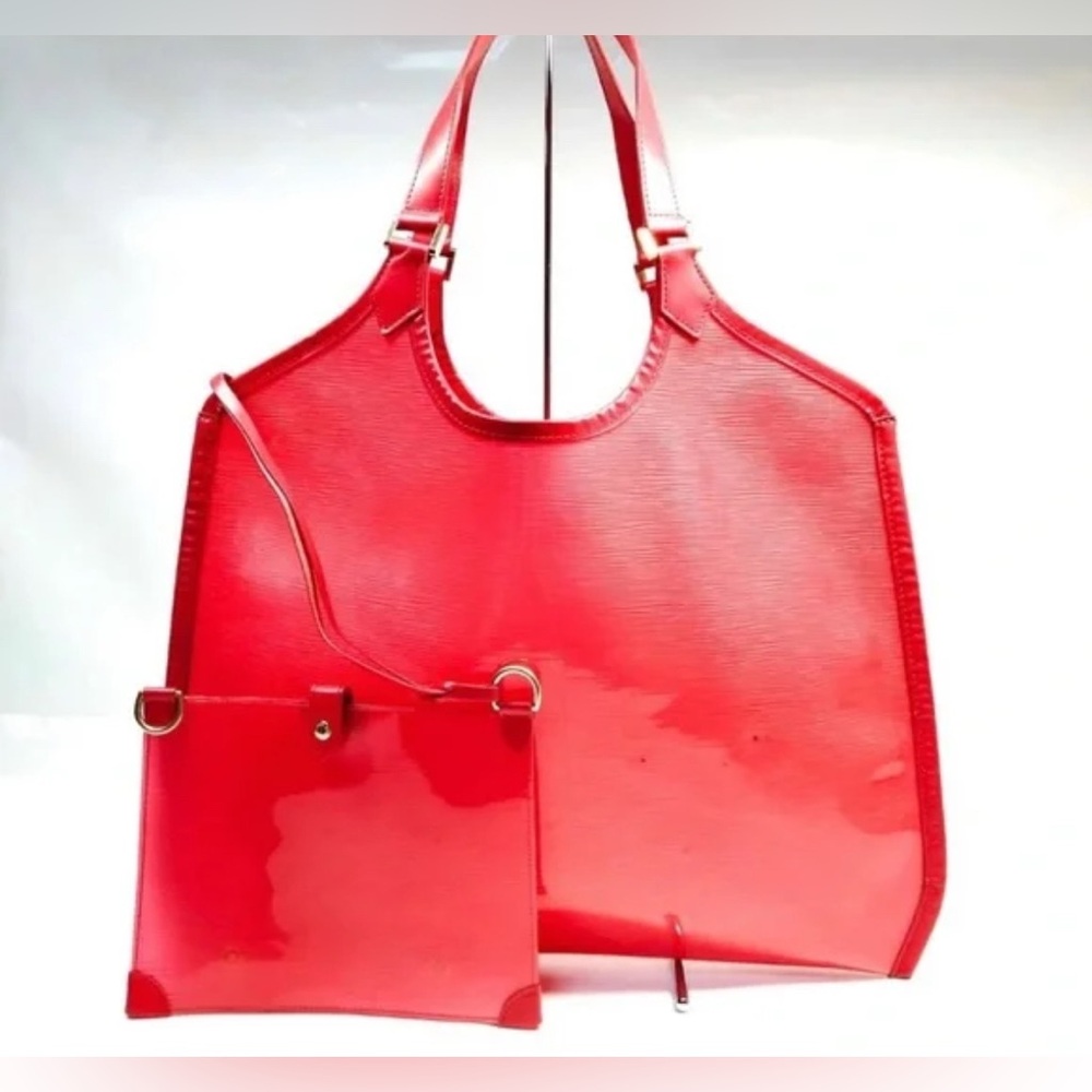 ❣️Louis Vuitton Red Epi Plage Lagoon Bay With Pouch Beach Tote❣️